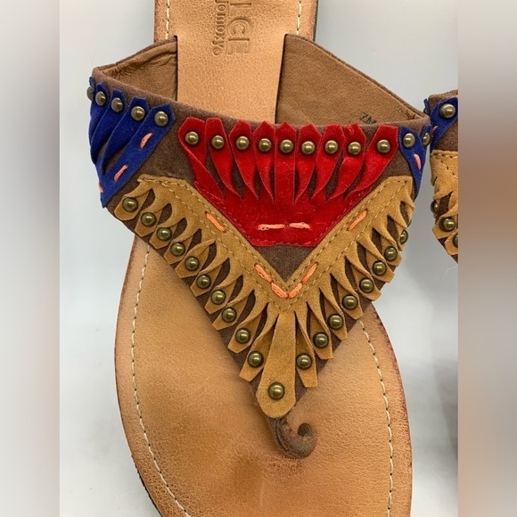 Dolce by Mojomoxy Tan Red Blue Boho Flip Flop Size 7 - Picture 3 of 7